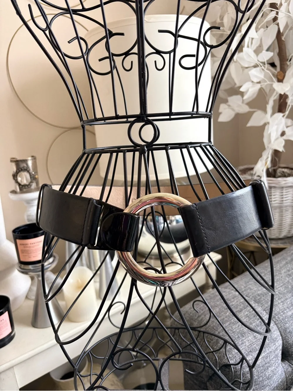 Chico’s Black Faux Leather Silver Buckle Hook Belt Size M/L